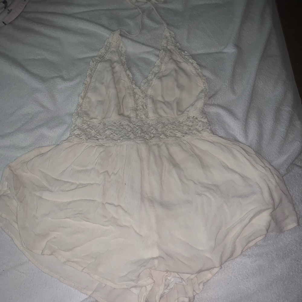 Cream halter-neck beach coverup romper